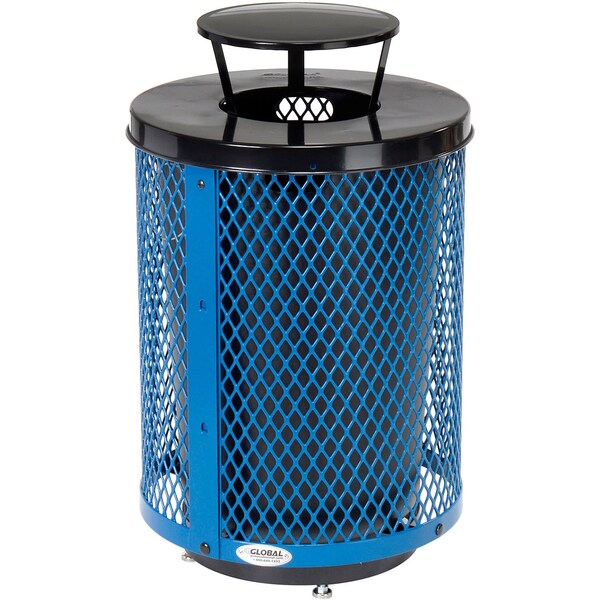 Global Industrial Outdoor Diamond Steel Trash Can W/Rain Bonnet Lid & Base, 36 Gallon, Blue 261926BLD - main